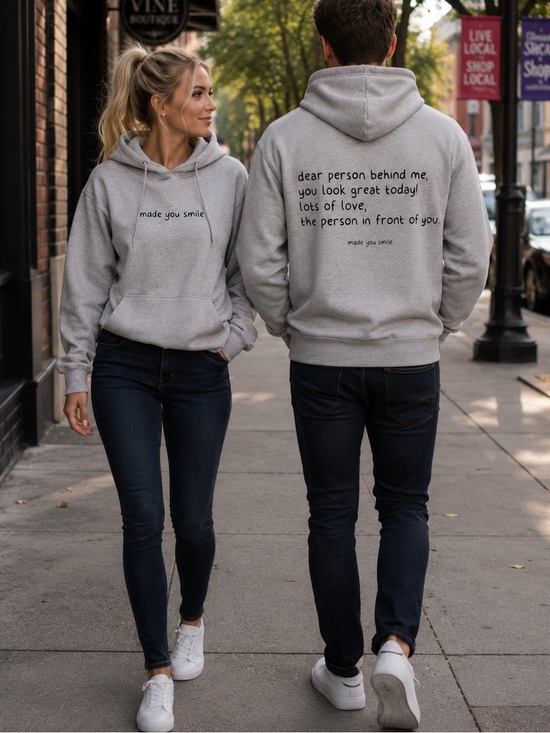 Tops - Gray Hoodie with 'Made You Smile' Print